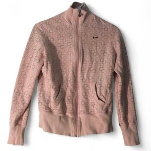 Nike zip up sweatshirt, pink with pattern, size small